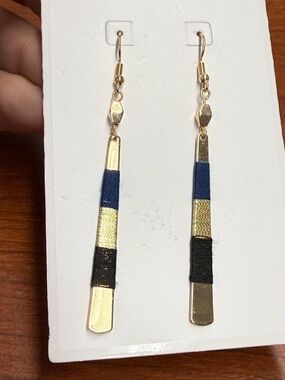 Gold Drop Earrings with Blue and Black Accents